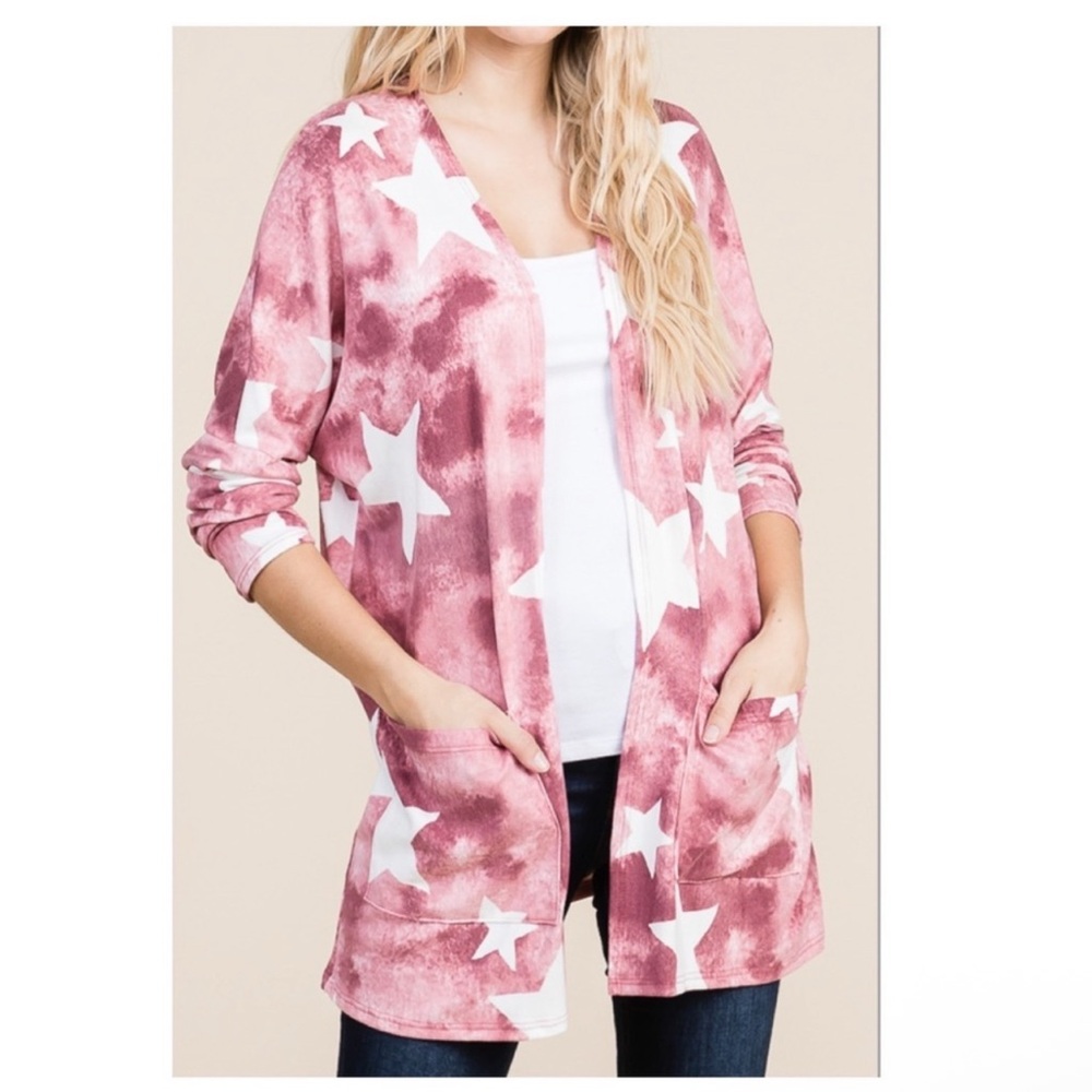 Soft & Stylish Star Patterned Pink Cardigan, NEW✔️